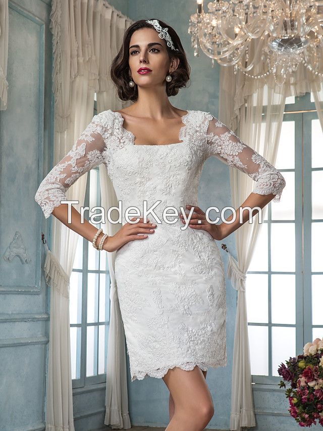 High Quality Beautiful Lace Luxurious 2016mini Wedding Dress With Bridal Veil