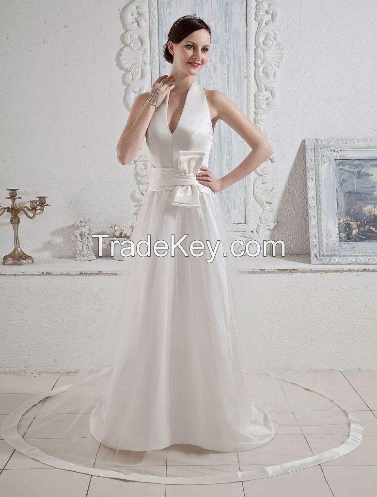High quality beautiful lace luxurious 2016 halter wedding dress with bridal veil