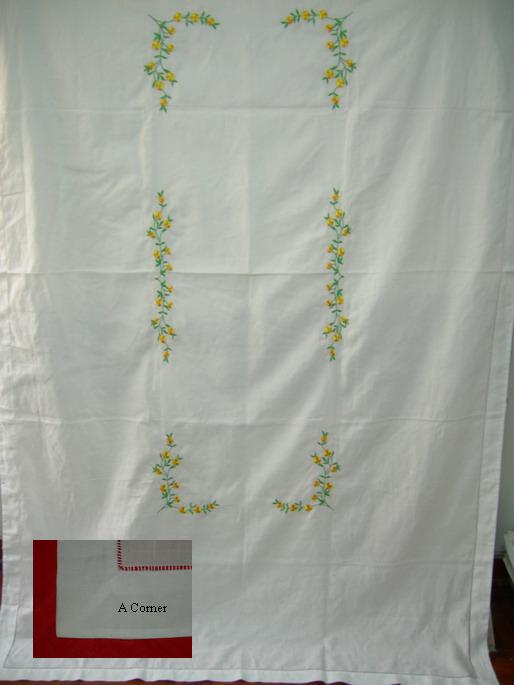Pure linen tablecloth with embroidery and hand hemstitch
