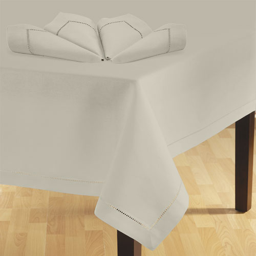 Pure linen tablecloth with embroidery and hand hemstitch