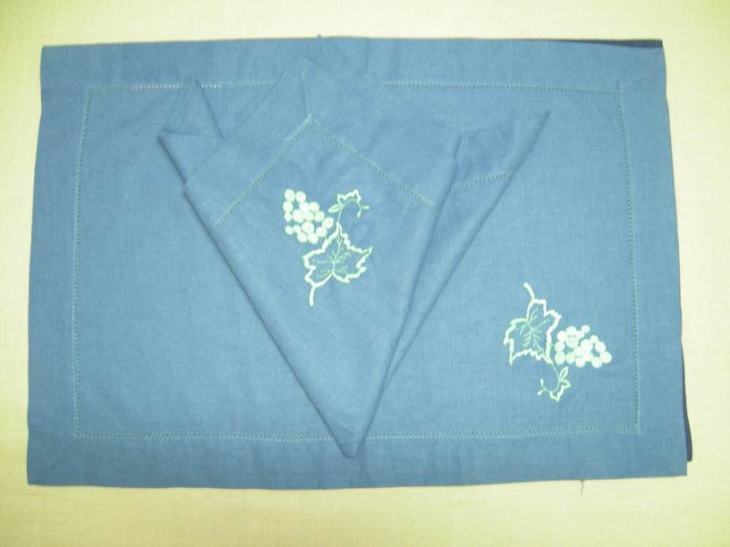 linen table napkin/runner/placemat with embroidery and hand hemstitch