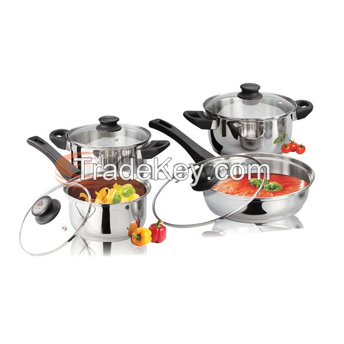8 Pcs Stainless Steel Induction Bottom Cookware Set with Glass Lids and Bakelite Handles