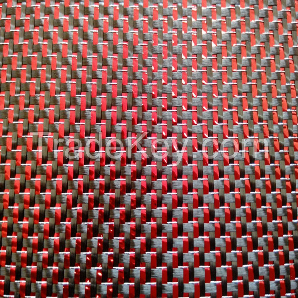 RED and silver Carbon fiber fabric/cloth,Metallic carbon fiber fabric 100cm wide