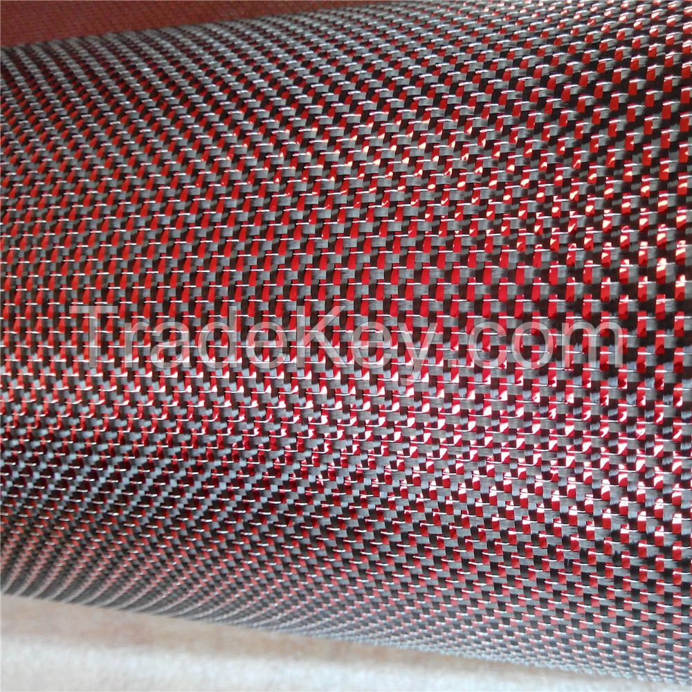 RED and silver Carbon fiber fabric/cloth,Metallic carbon fiber fabric 100cm wide