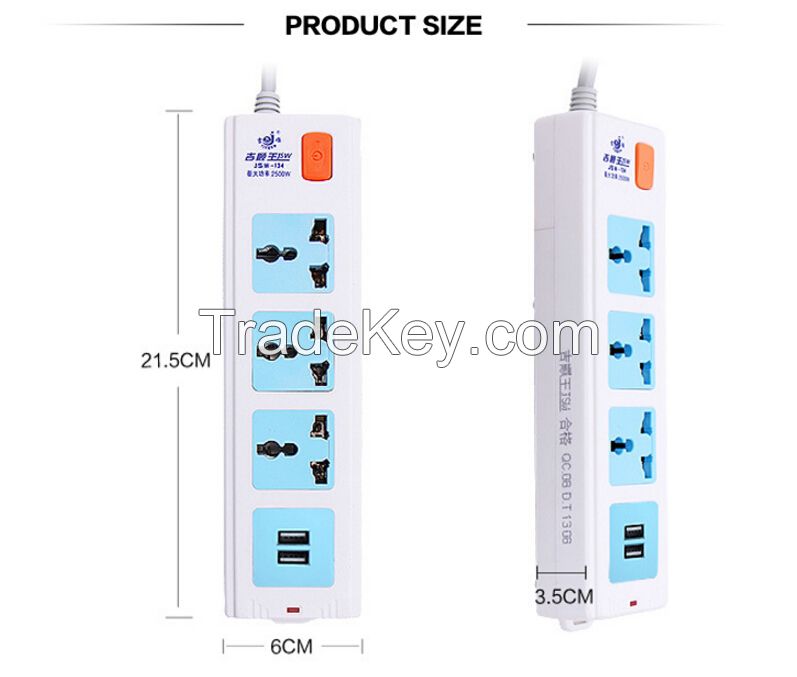 4 Outlet Universal Multi Spike Power Strip Socket 10A Individual Switch Socket