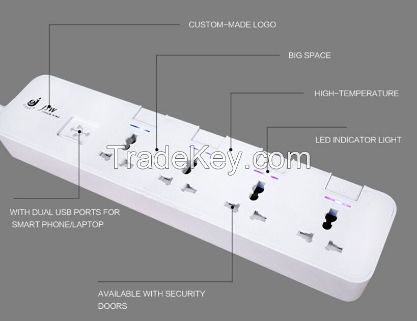 250v 4 gang electrical power 2 usb charge ports extension plug universal outlet socket with spike and surge guard