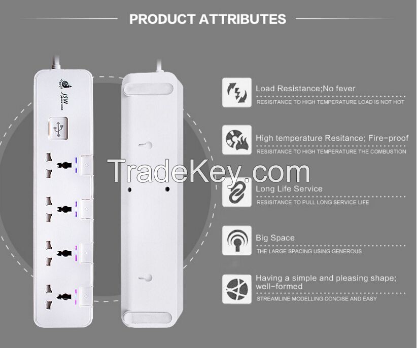 250v 4 gang electrical power 2 usb charge ports extension plug universal outlet socket with spike and surge guard