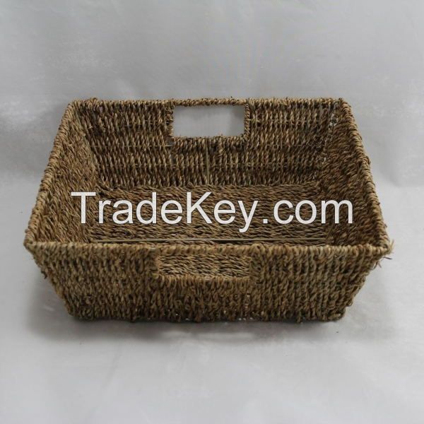 Square Tapered Seagrass Tray Basket Inset Handles Chocolate