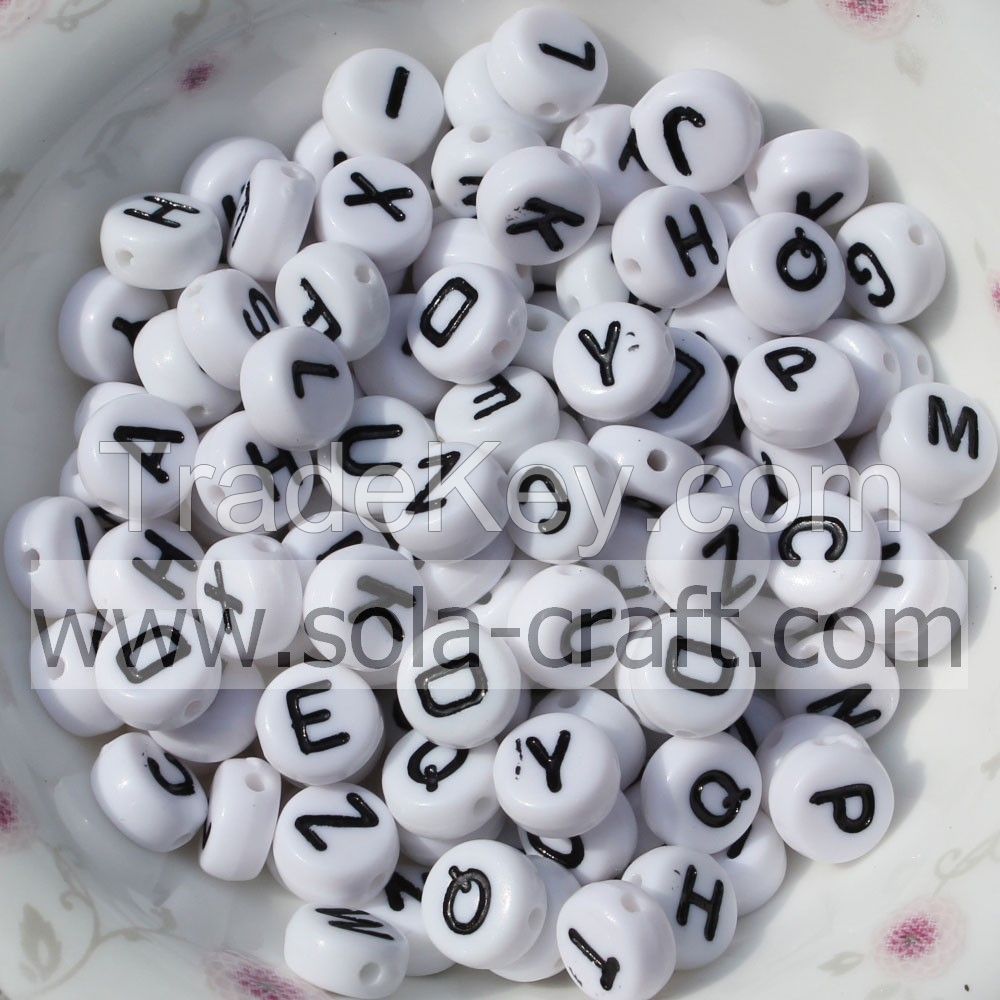 Hot Selling White Letter/ Alphabet Acrylic Beads For Bracelet Diy 7mm