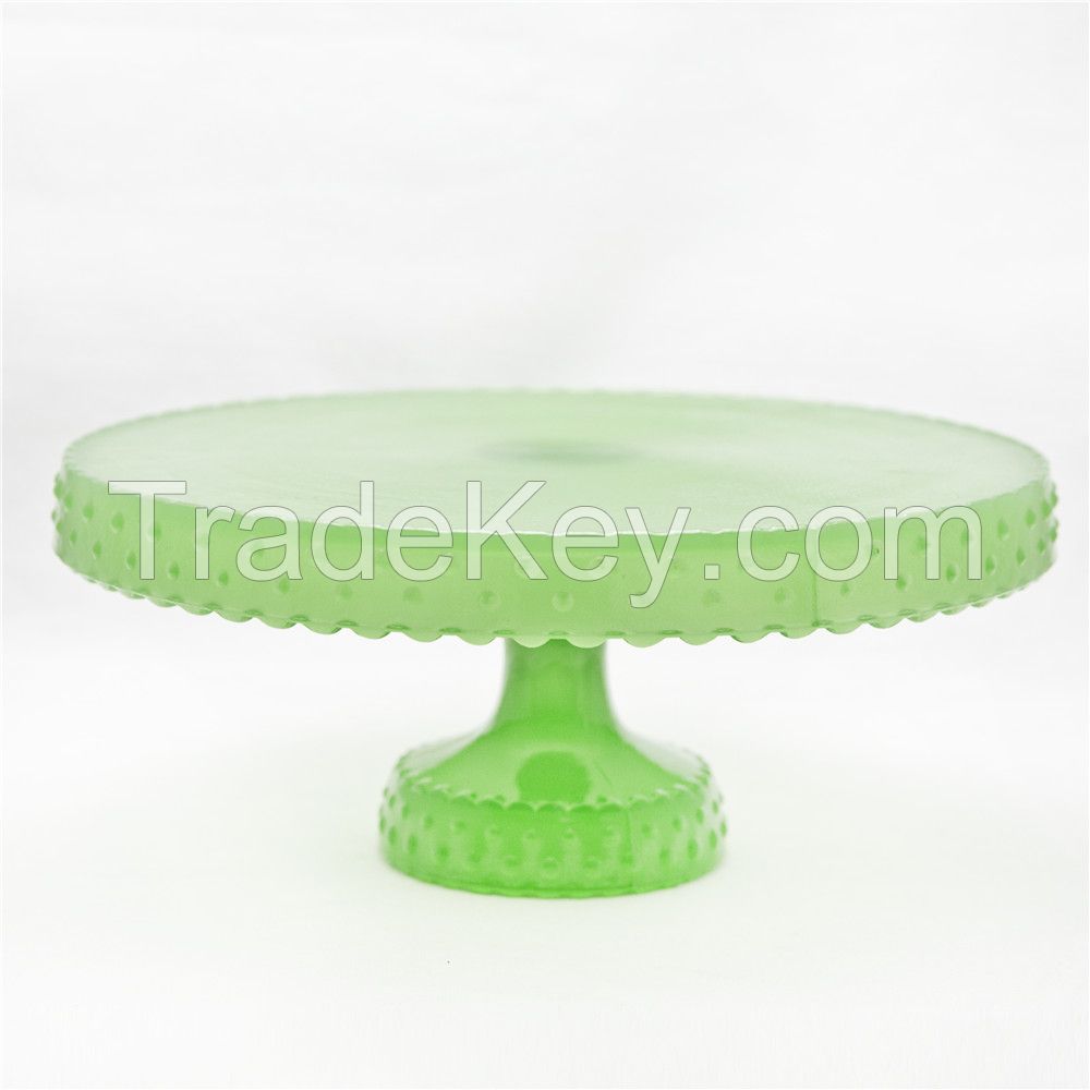 Wholesale colored glass cake stand green glass wedding decoration cake stand