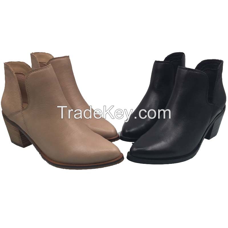 Fashion Women Leather boots medium heel booties almond toe cut out shoes -ladies-black,light yellow