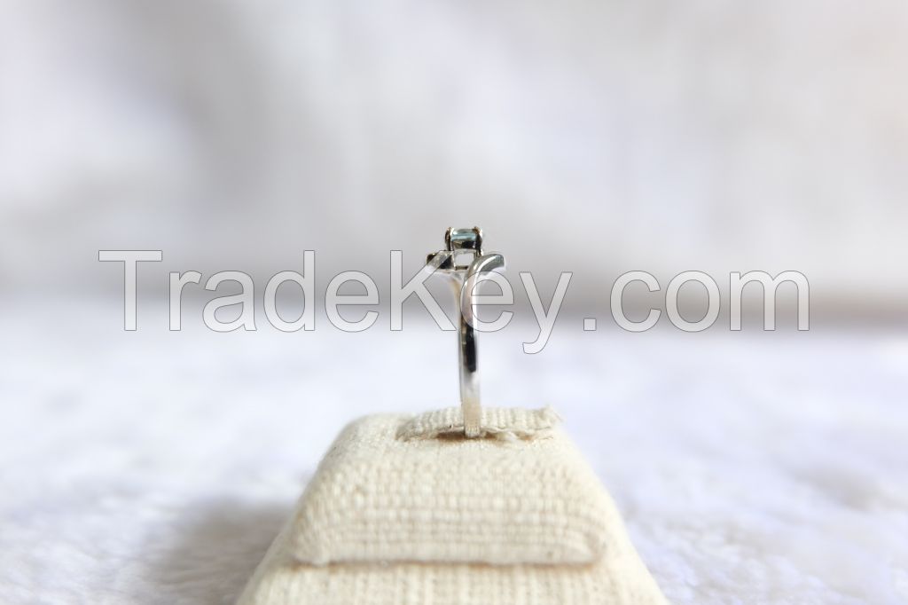 March Aqamarine Birthstone Ring with Sterling Silver .925