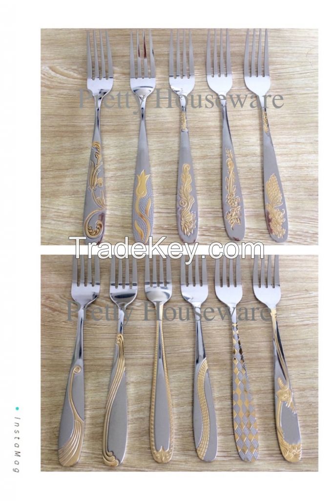 flatware with  golden plated handle