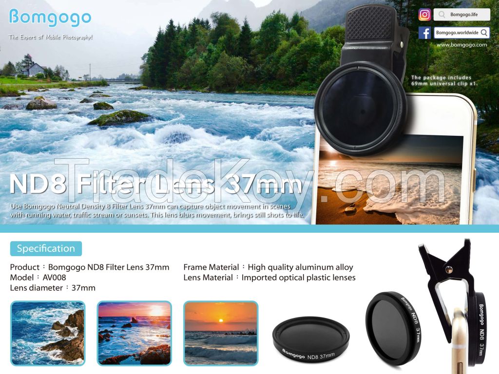 Bomgogo ND8 Filter Lens 37mm for smartphone use