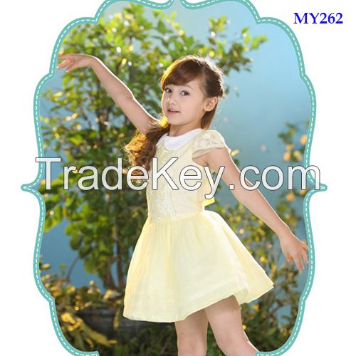 Cap Sleeve dresses for girls of 7 years old yellow girls frocks