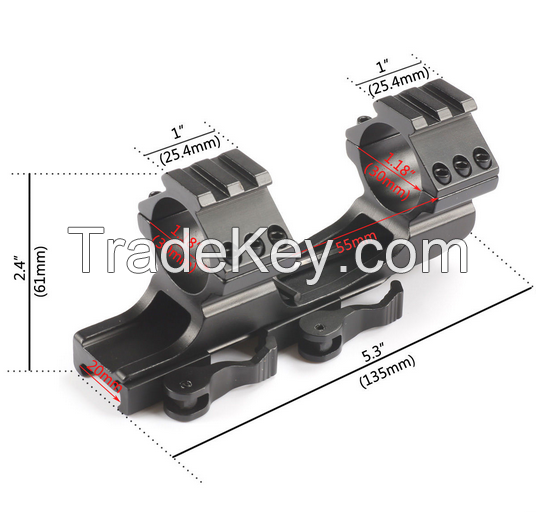 Quick Release Scope Mount 25mm/30mm Dual Ring Cantilever Heavy Duty Rail 20mm