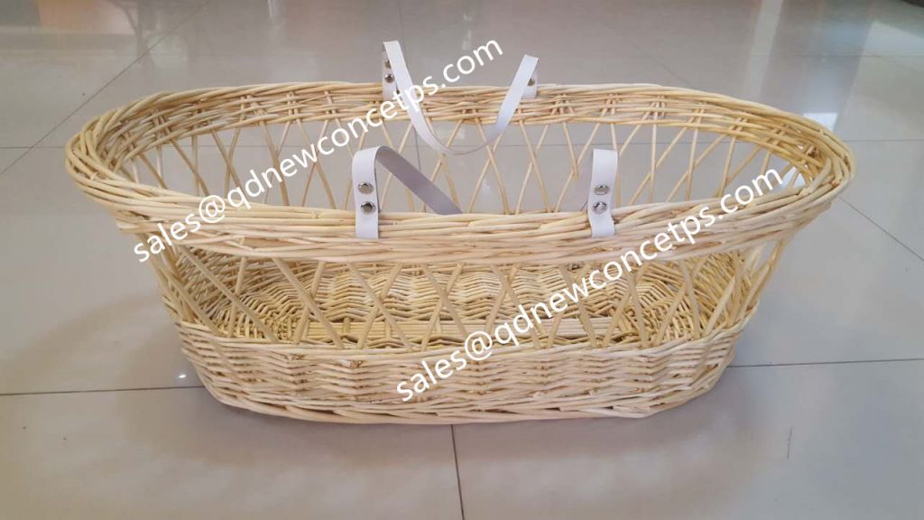 Handmade Grey Color Wicker Basket For Baby Sleeping