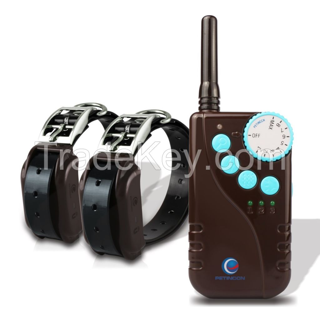 PETINCCN P681 660M Remote Dog Training Collars Waterproof and Rechargeable with Four Functions of Range Finding Tone Vibrating Static Shock Trainer Collar 2Collars Coffee