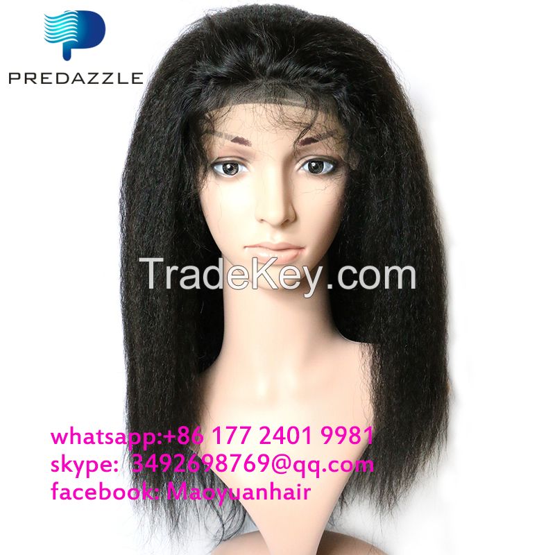Kinky straight Yaki Lace Front Best Brazilian Remy Human Hair Wigs with Baby Hair for African Americans