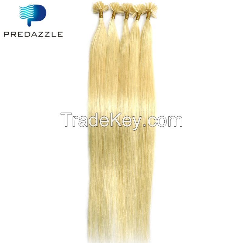 Pre Bonded Nail U Tip Keratin Fusion Real Remy Human Hair Extensions #613 Bleach Blonde