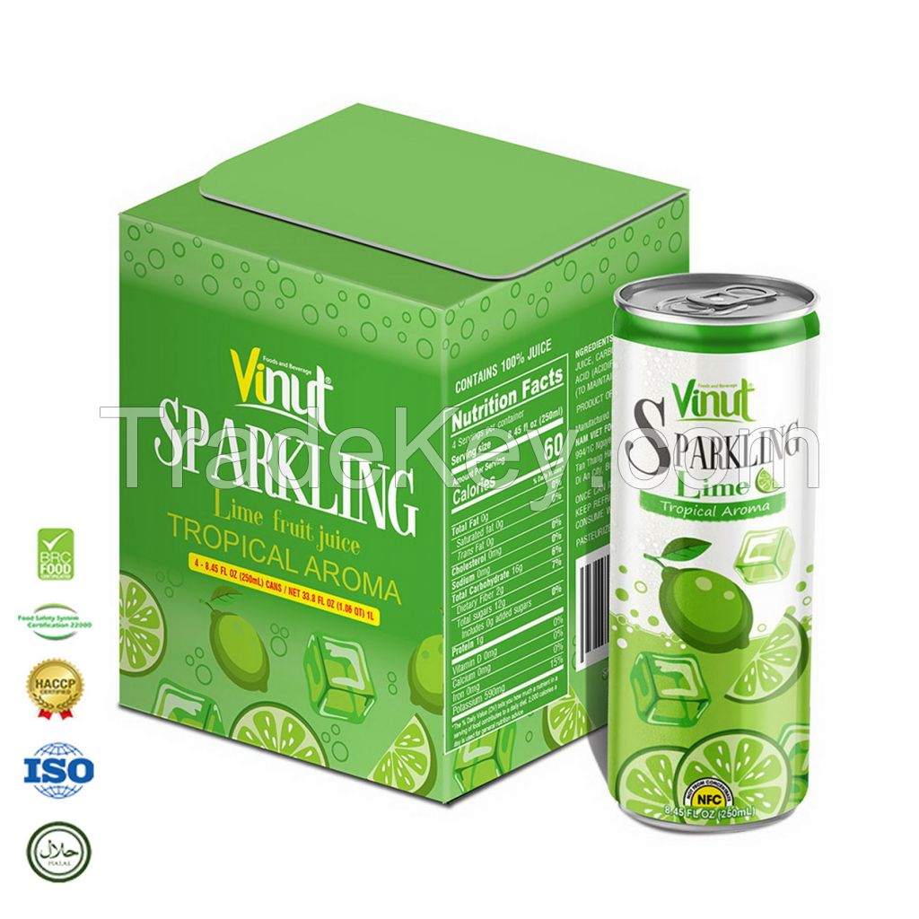 8.5 fl oz Soft Carbonated drink VINUT 4 Cans Tropical Lime Aroma Export Low Calories Private Label Bulk Selling