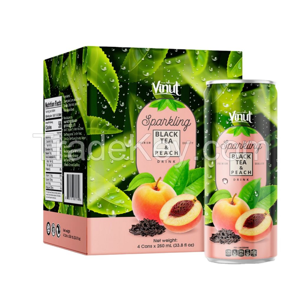 250ml Carbonated drinks VINUT Box 4 Cans Black tea &amp;amp; Peach Manufacturing No calories Beverage Customize Formulation