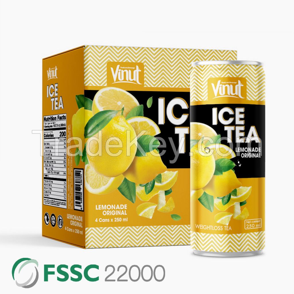 250ml Carbonated drinks Can (Tinned) Ice Tea Original Lemonade Juice Export low sugar OEM Private Label Free Products Sample