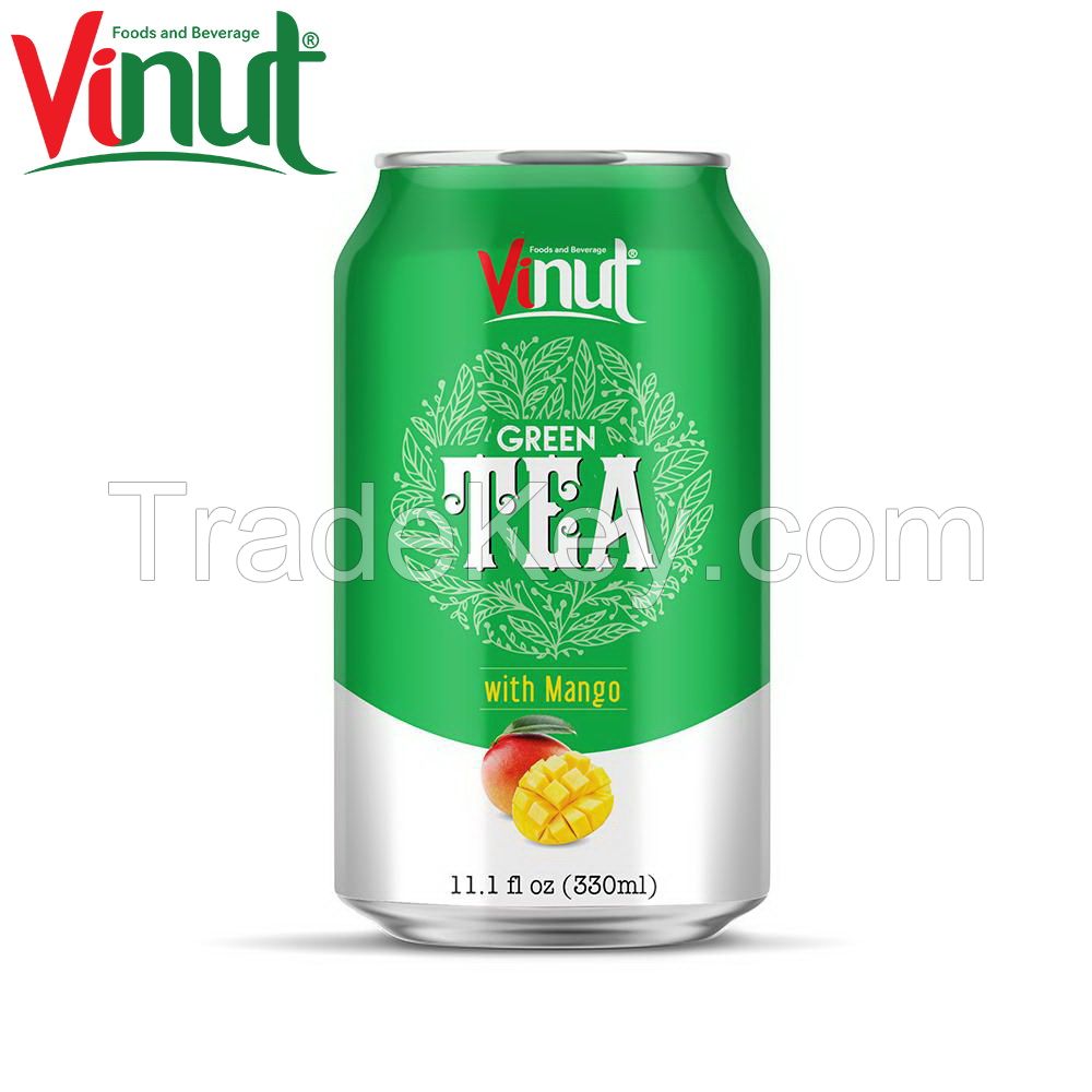 330ml VINUT sugar free Can (Tinned) Free Sample Free Label Green tea with Mango juice Exporters Vietnam