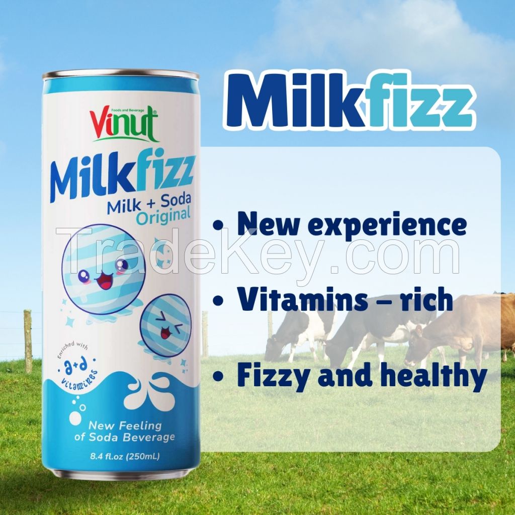 Milkfizz Milk Soda Original flavor VINUT 250ml Free sample Private label ODM OEM Wholesaler Price ISO HALAL KOSHER Manufacturer