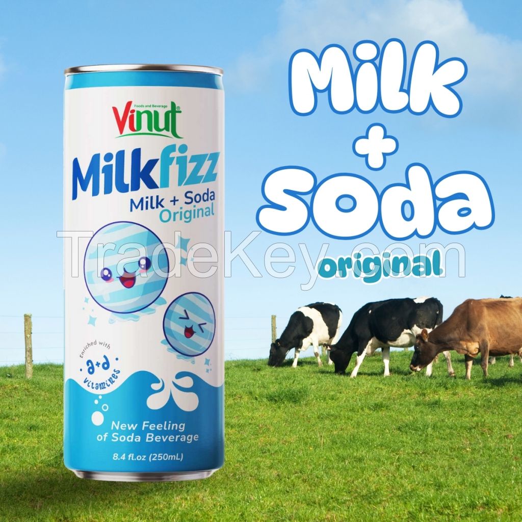 Milkfizz Milk Soda Original flavor VINUT 250ml Free sample Private label ODM OEM Wholesaler Price ISO HALAL KOSHER Manufacturer