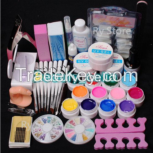 12 Color UV Gel Polish Nail Art Tips Glue Brush Manicure Tools DIY Kit Set