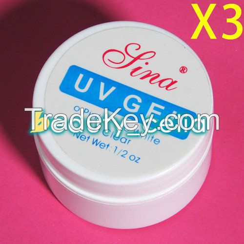 3 X Clear Professional Nail Art UV Builder Gel Base Top Coat Polish Tips Kit