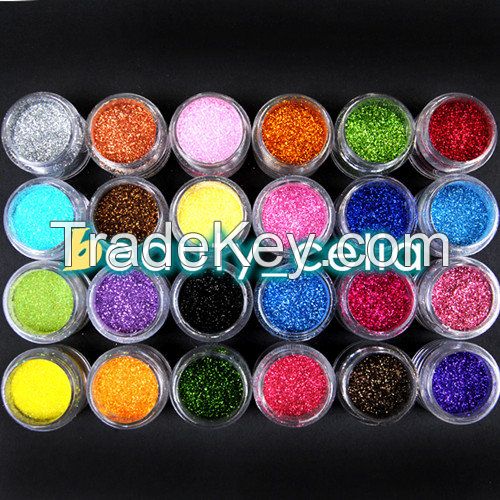 24 Color Jumbo Metal Shiny Fine Glitter Nail Art Kit Acrylic UV Powder Tips Kit