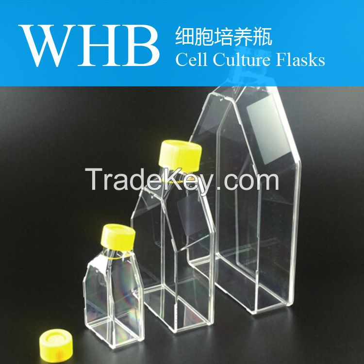High Quality Seal / Breathable Cap Style 50 Ml / 250ml / 600ml Cell Culture Flasks