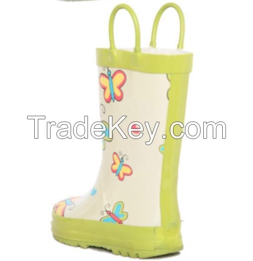 Kids Butterfly Rain Boots, White And Green And Cheap Rain Shoes And Comfortable And Safty Rain Boots