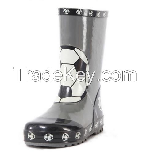 Children football printed rubebr rain boots