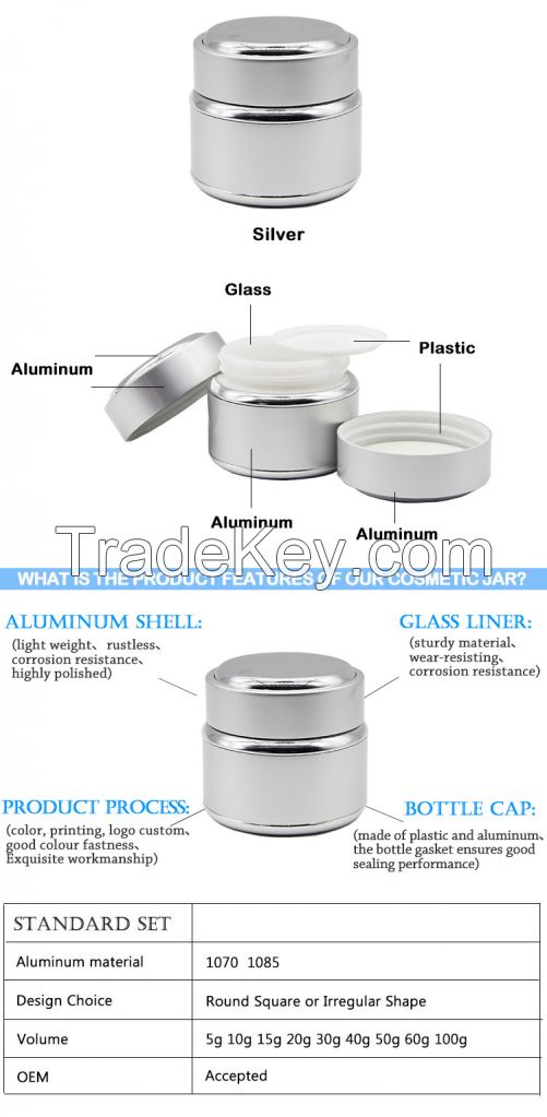 silver cosmetic aluminum cream jar