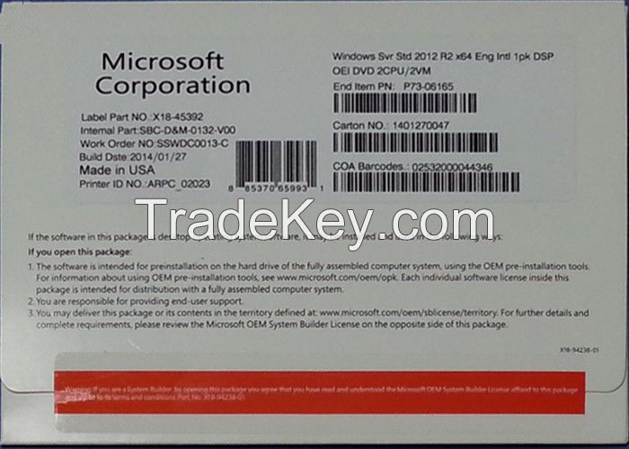 Server 2012 Std Retail Windows Server OEM System Builder Pack