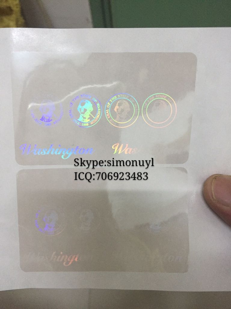 PA, CA, TX, MV, WA, AR, OKC, GA, Ohio, Colorado etc State ID overlay hologram sticker manufacturer