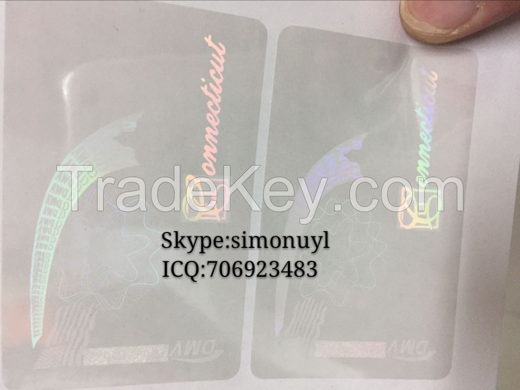 TN, DL, NV, Missouri, IL, NJ, KY, Michigan etc State ID overlay hologram sticker manufacturer