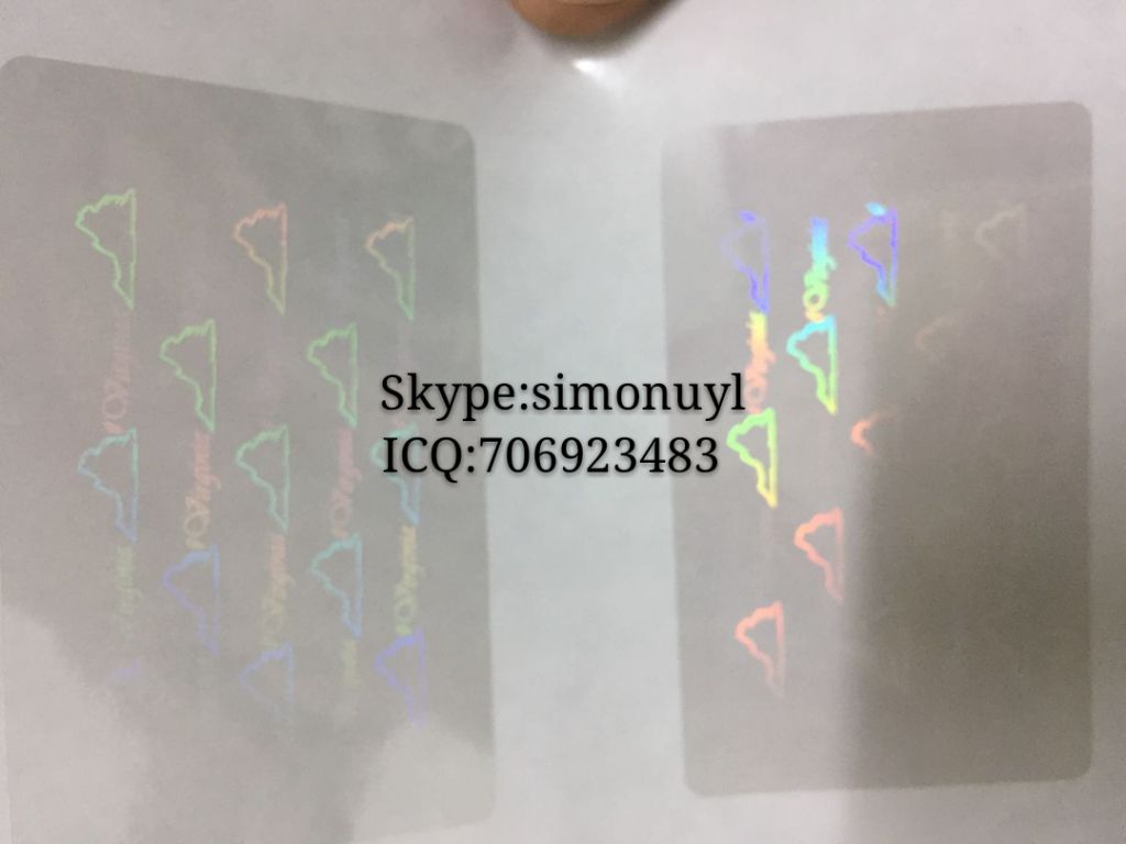 PA, CA, TX, MV, WA, AR, OKC, GA, Ohio, Colorado etc State ID overlay hologram sticker manufacturer