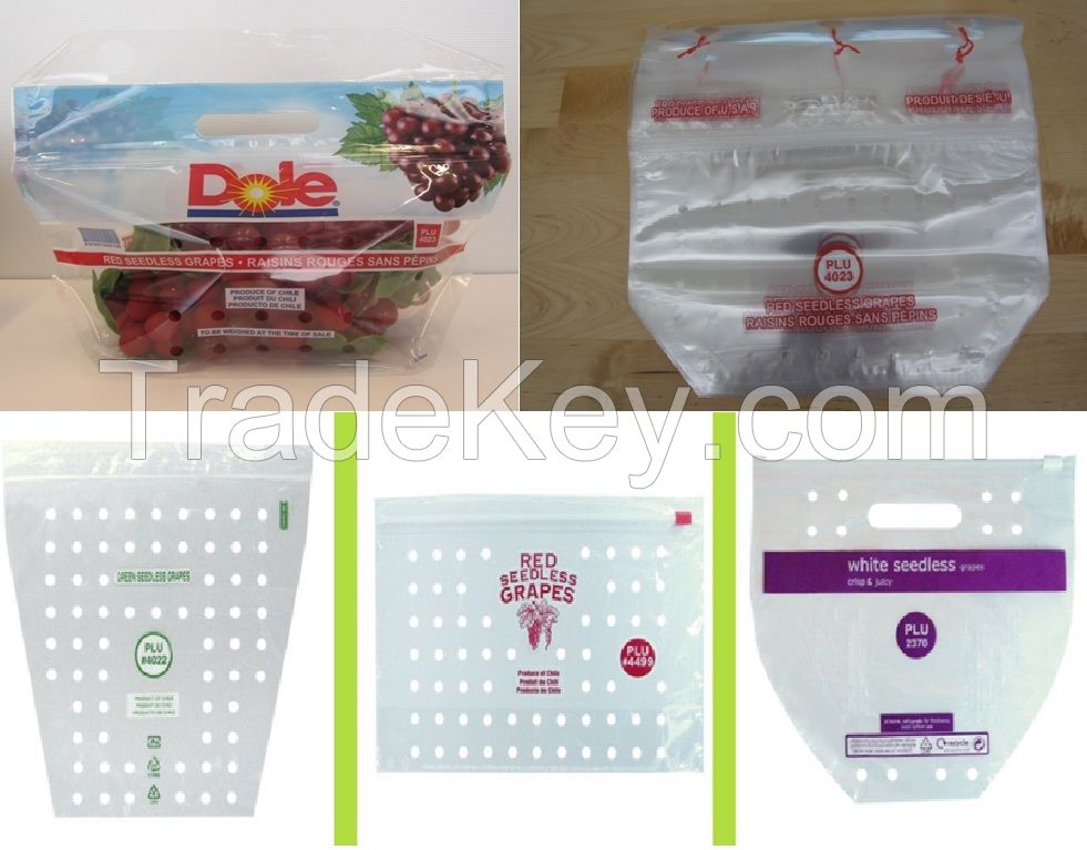 Plastic Bags, Fruit Bags, Vegetable Bags, Produce Bags, Grape Bags, Cherry Bags, Food Bags, Pouch, Stand-up Pouches, Reclosable Bags, Zipper Bags, Slider Bags