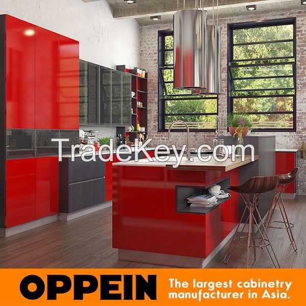 Modern Red Industrial Style Wooden Lacquer Laminate Kitchen Cabinet