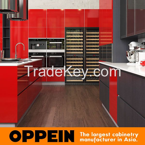 Modern Red Industrial Style Wooden Lacquer Laminate Kitchen Cabinet