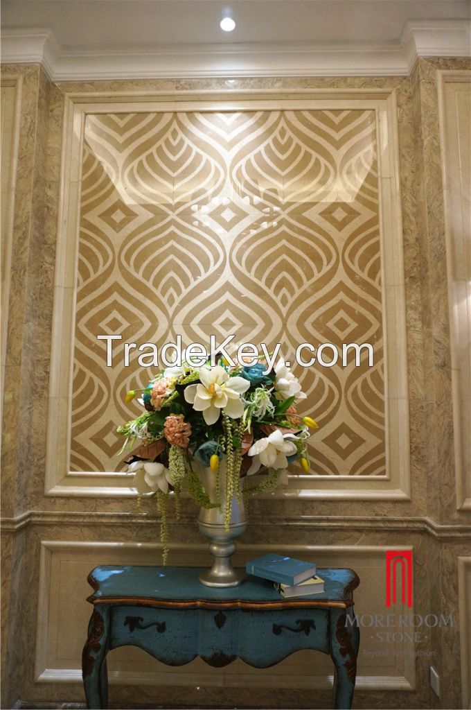 Moreroom Waterjet Medallion Tile Laminated Marble Flooring Tile