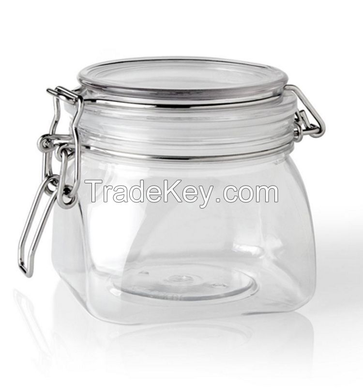 plastic body butter hermetic jar with metal clip top