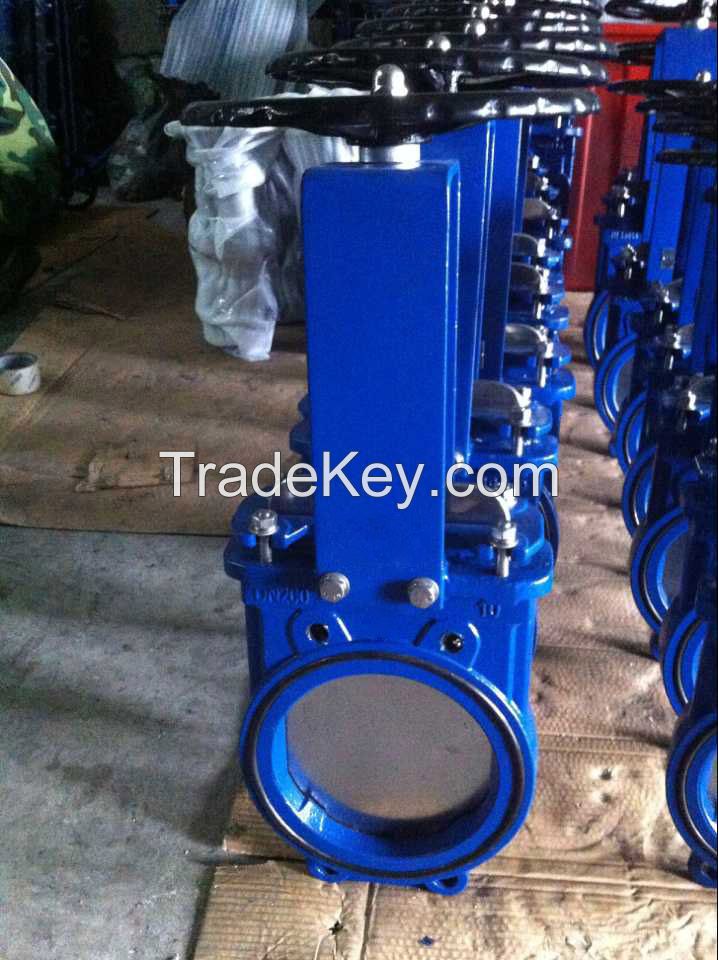 DIN ductile iron GGG40 GJS400-15 knife gate valve one piece body structure bi-directional PN10/16