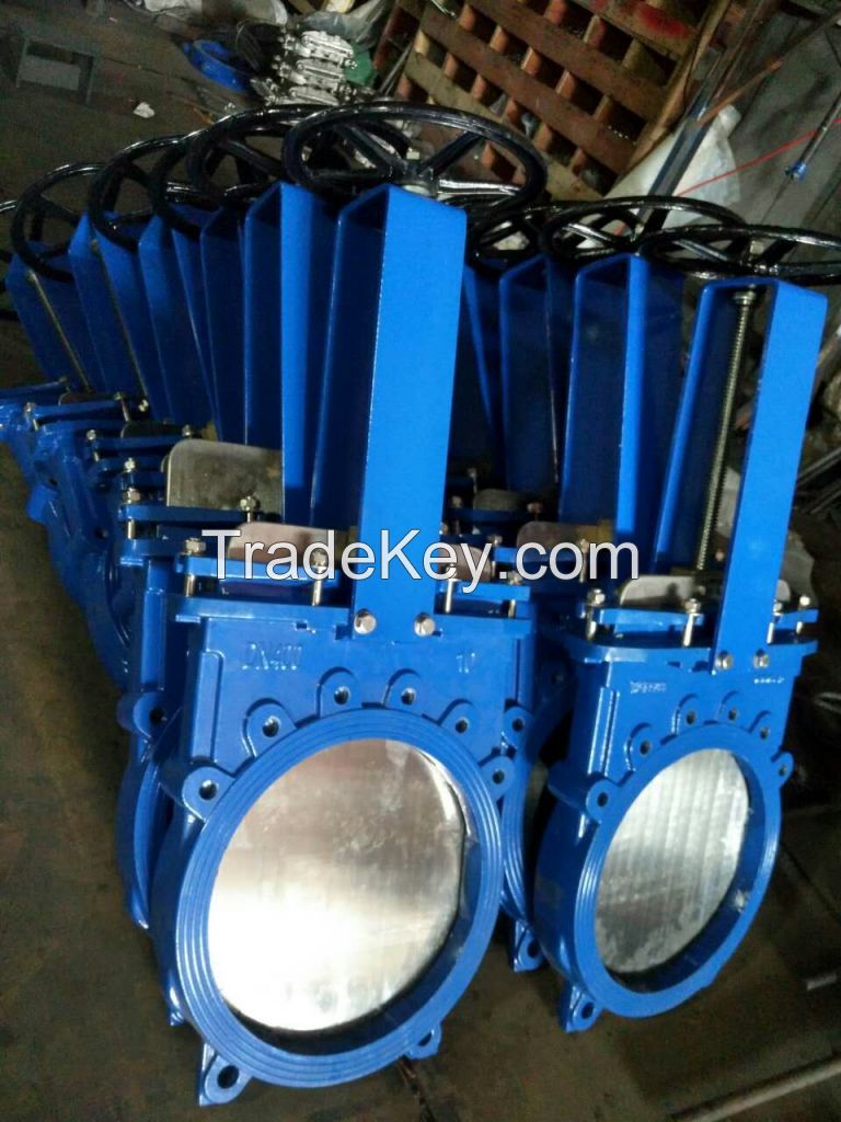 DIN ductile iron GGG40 GJS400-15 knife gate valve one piece body structure bi-directional PN10/16
