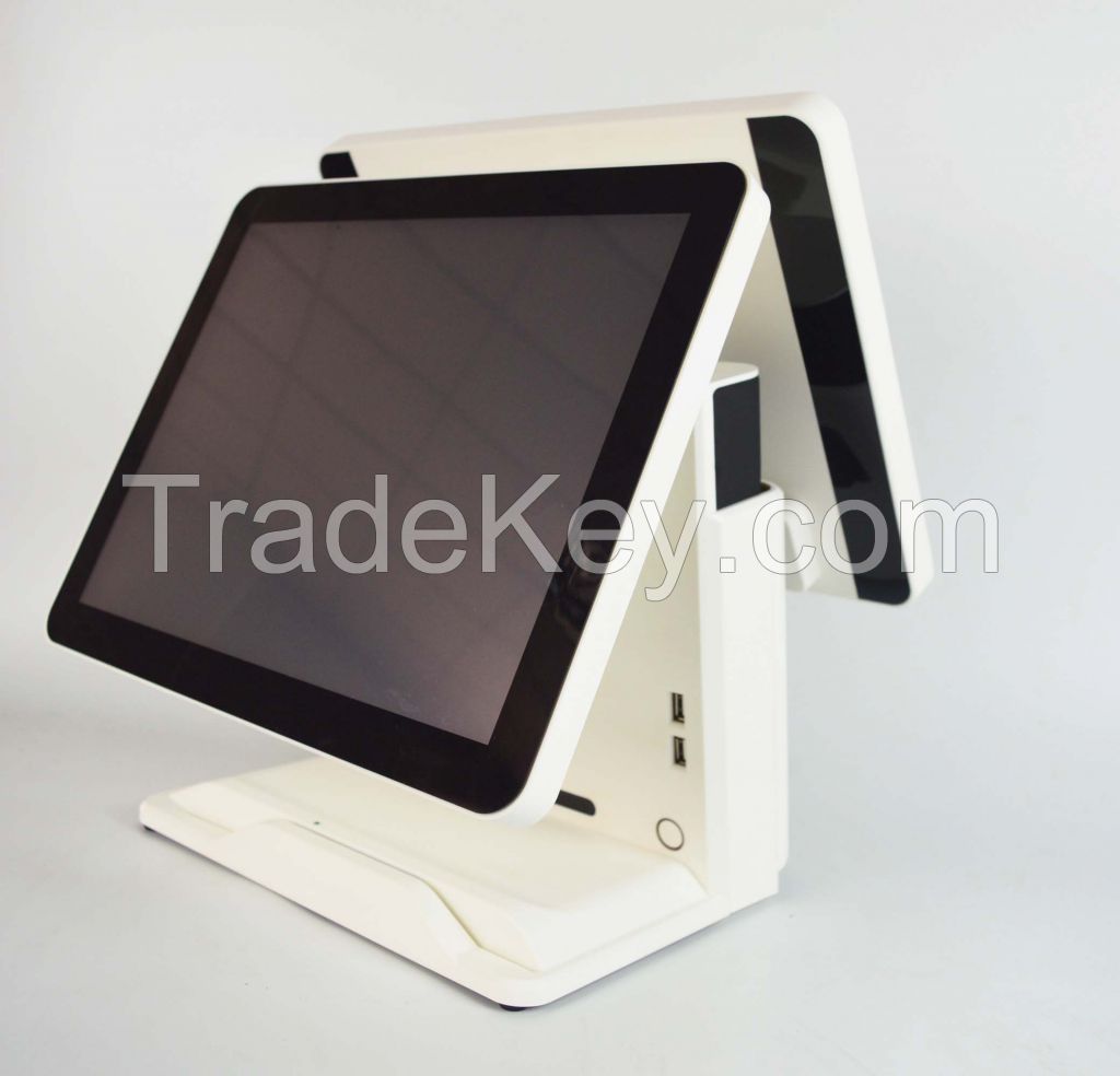 new Q8 white 15" restaurant pos system all in one touch dual screen po