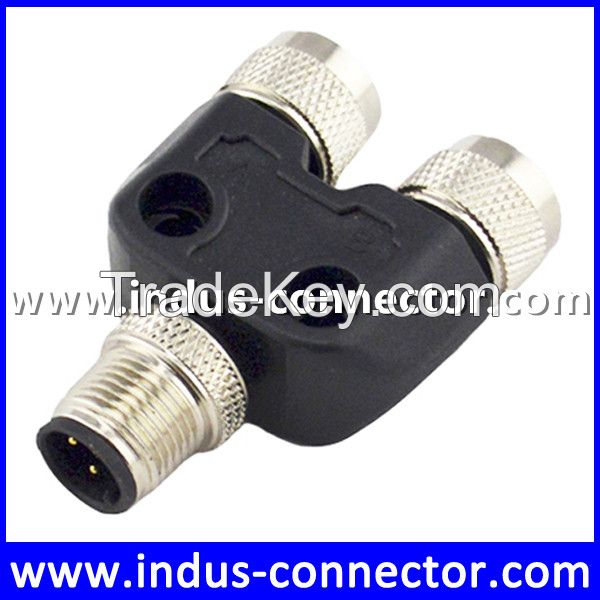M12 A code male female 3 pin y connector